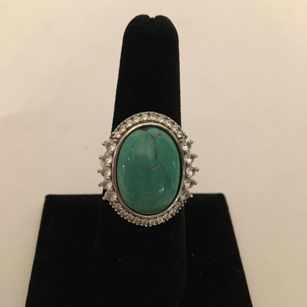 Sterling Silver, Turquoise and Diamonique Ring.